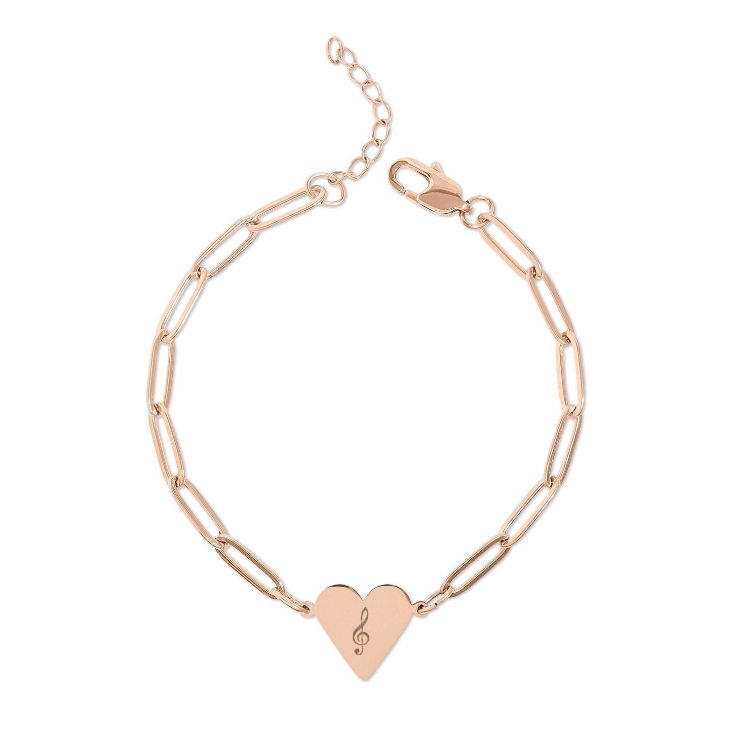 Bracelet chaîne trombone avec cœur gravable — Bracelet à breloque cœur personnalisé (or rose ou or)