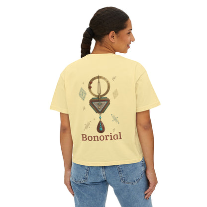Bonorial Boho t-shirt graphique coupe boxy — haut court décontracté pour femme