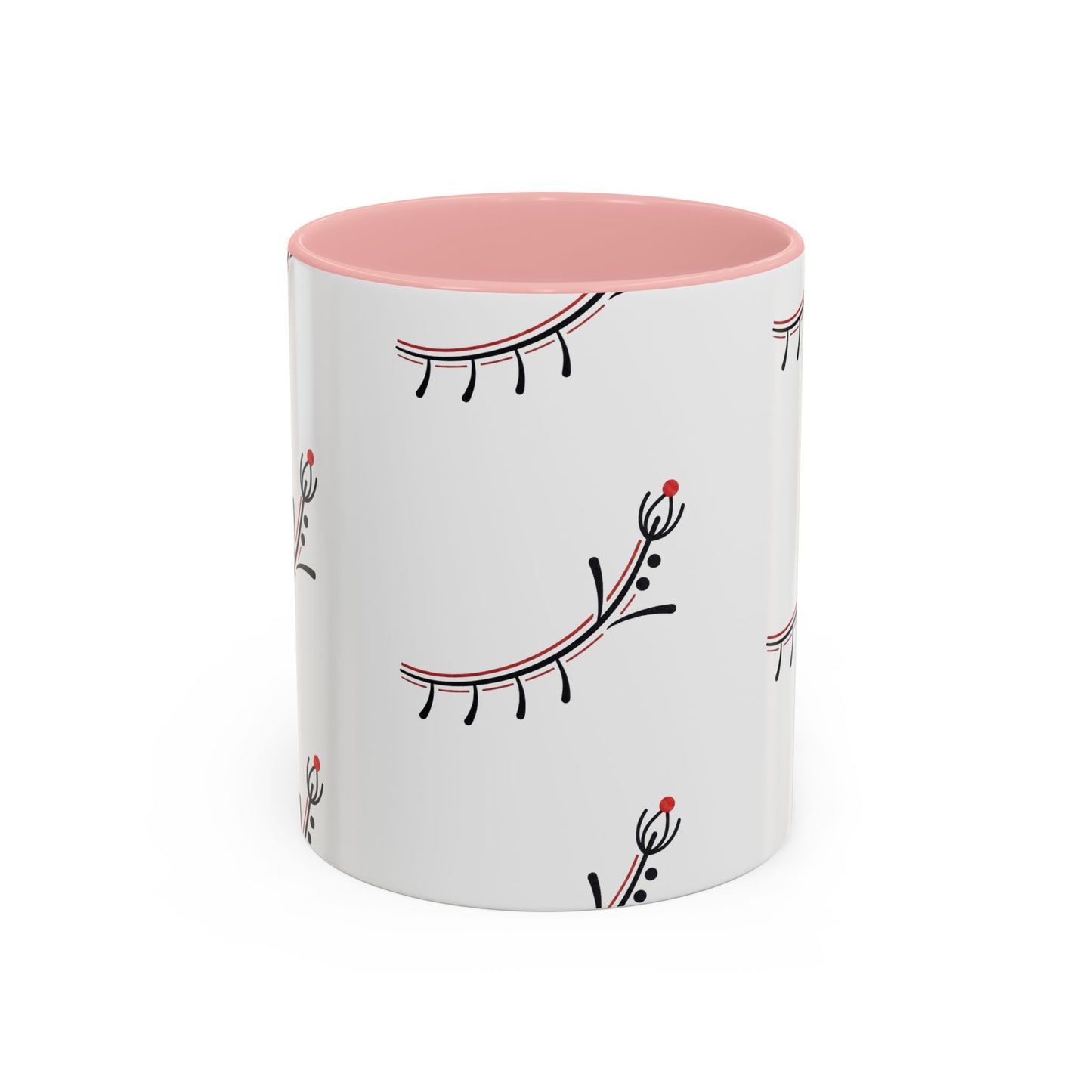 Floral Eyelash Accent Coffee Mug – Minimal Pink & Black Pattern (11/15 oz)