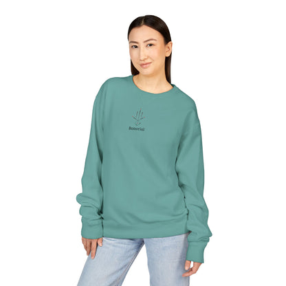 Minimal Geometric Crewneck Sweatshirt — Subtle Hand Symbol with Red Accents
