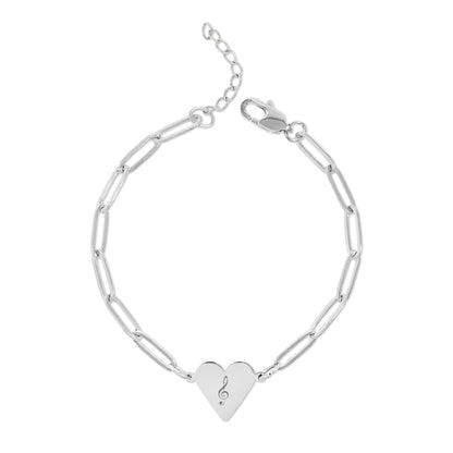 Bracelet chaîne trombone avec cœur gravable — Bracelet à breloque cœur personnalisé (or rose ou or)