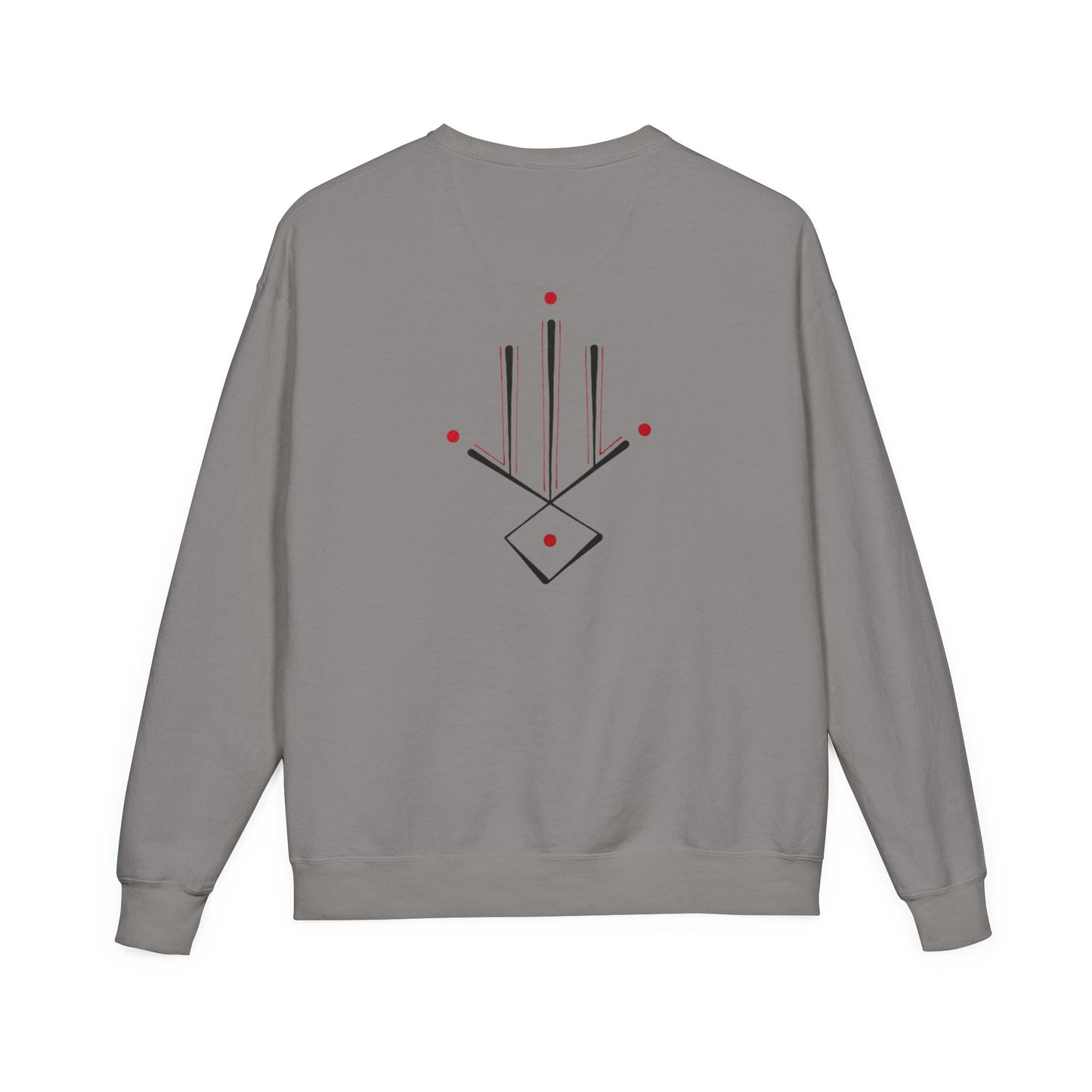 Minimal Geometric Crewneck Sweatshirt — Subtle Hand Symbol with Red Accents