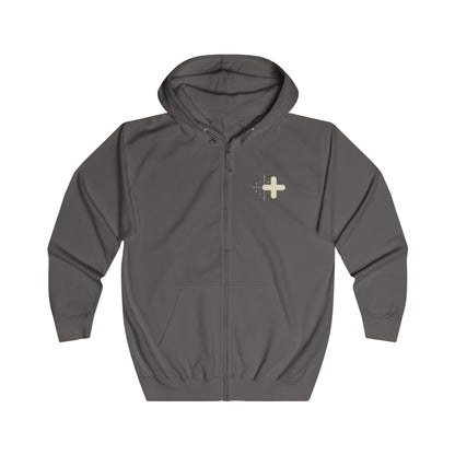 Sweat à capuche zippé Cipher Flame — Sweat à capuche noir graphique à fermeture éclair complète avec motif Cipher Flame au dos