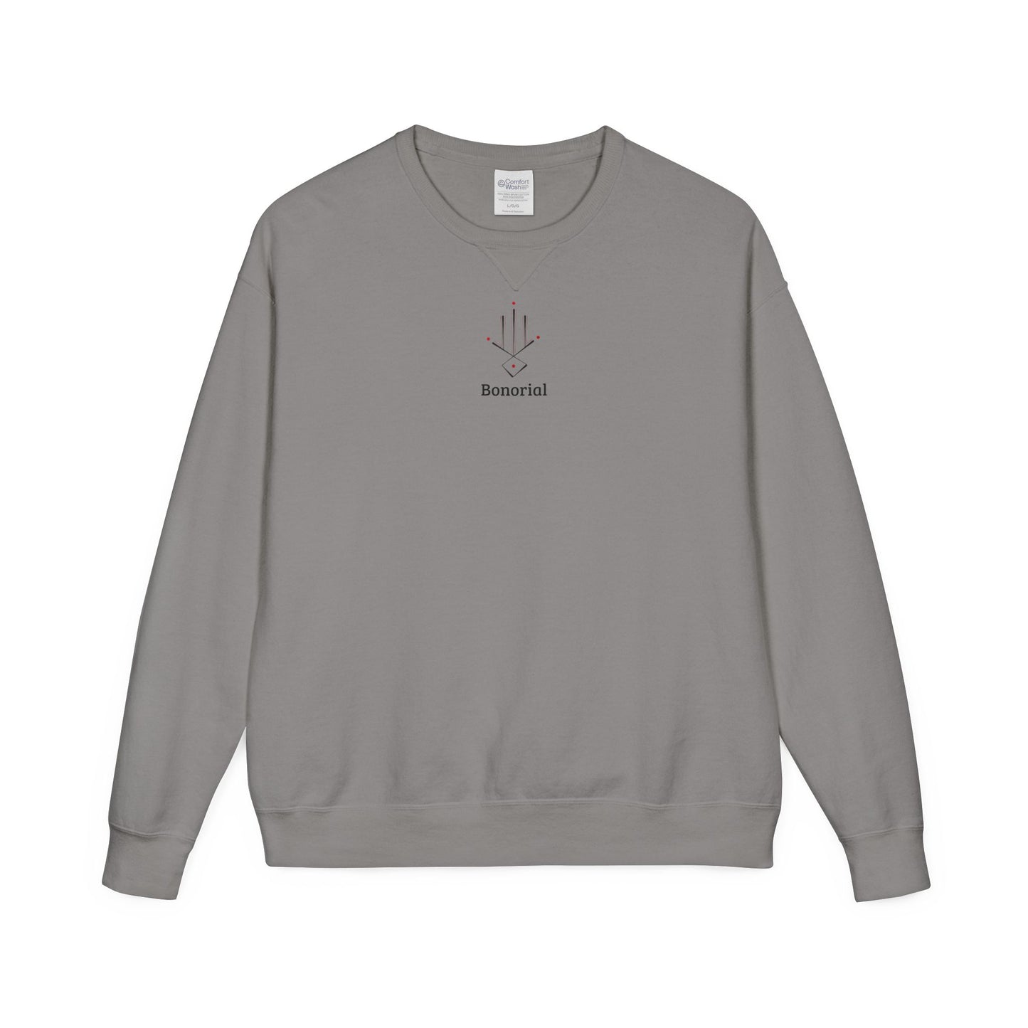 Minimal Geometric Crewneck Sweatshirt — Subtle Hand Symbol with Red Accents