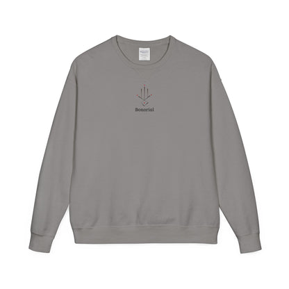 Minimal Geometric Crewneck Sweatshirt — Subtle Hand Symbol with Red Accents