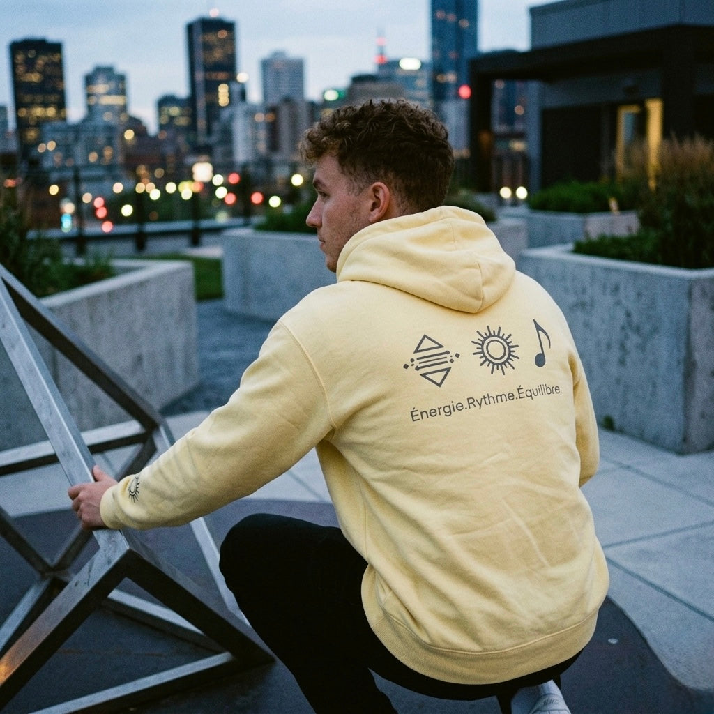 Hoodie — Hoodie avec symbole Bonorial et imprimé au dos « Énergie Rythme Équilibre »