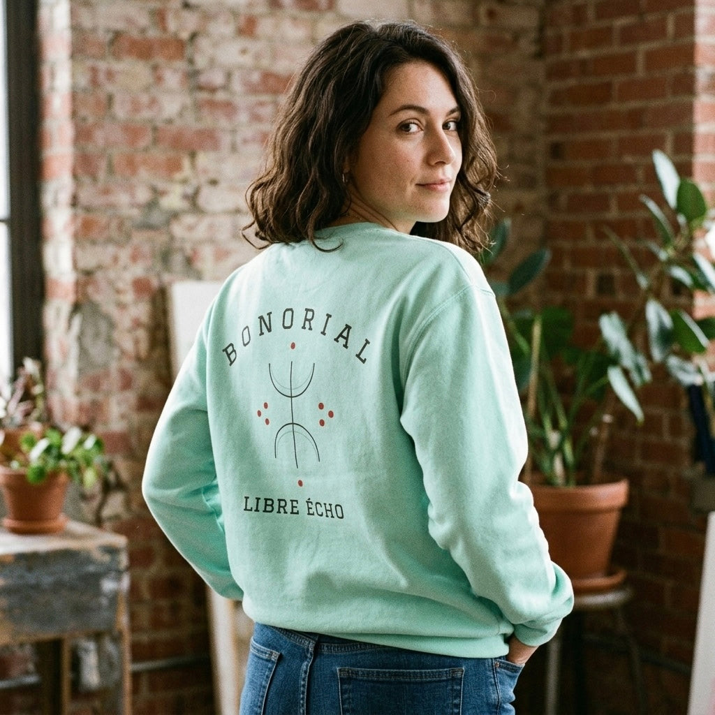 Bonorial Libre Echo Crewneck Sweatshirt — Minimal Geometric Back Graphic