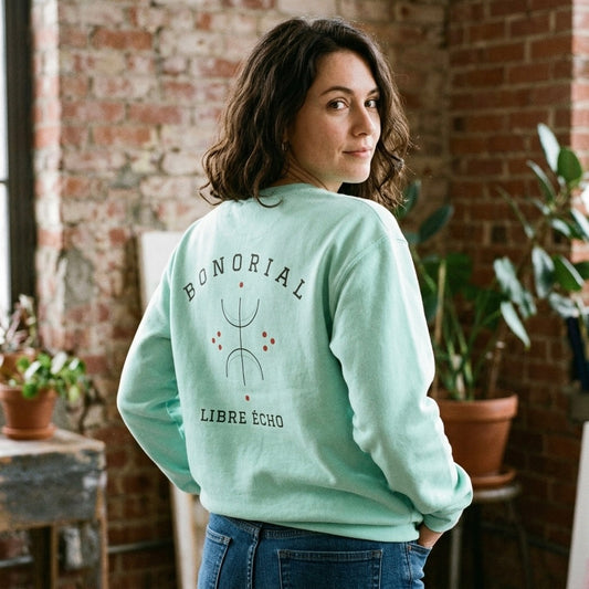 Bonorial Libre Echo Crewneck Sweatshirt — Minimal Geometric Back Graphic