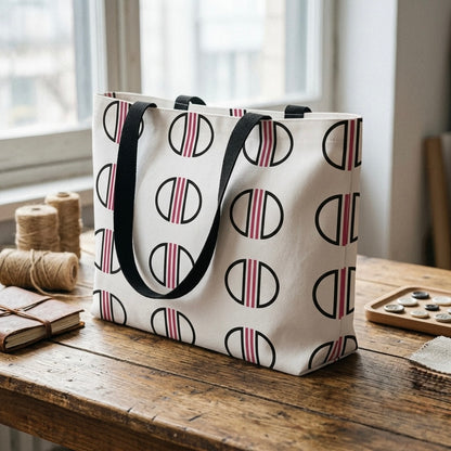 Sac cabas week-end à rayures monogrammées — Motif la lune
