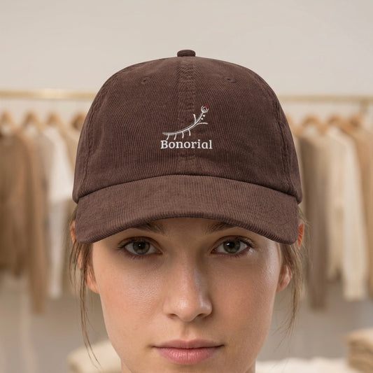 Vintage Corduroy Embroidered Cap — 'Sonorial' Floral Logo Dad Hat