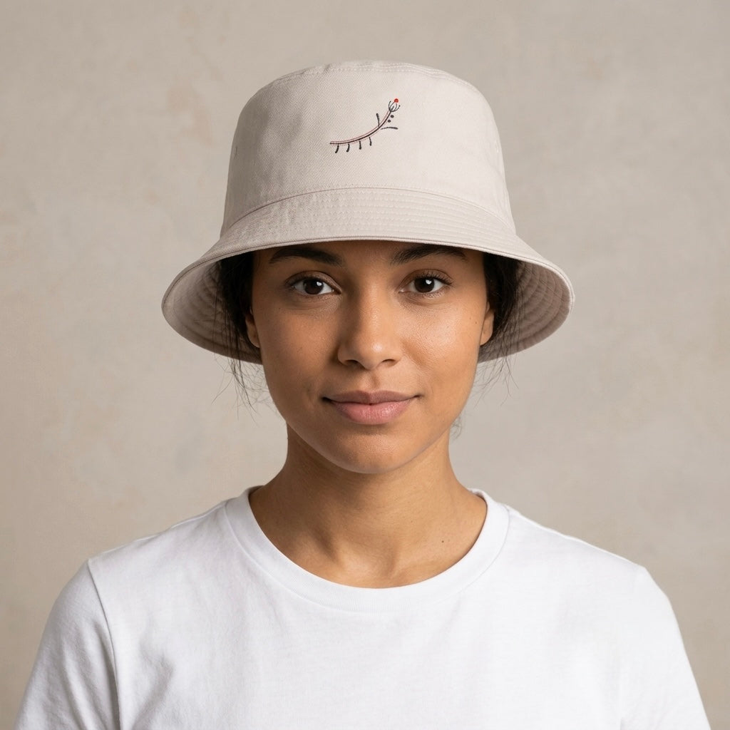Embroidered Minimal Rose Bucket Hat — Elegant Floral Sun Hat