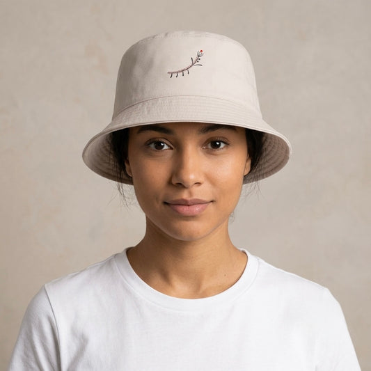 Embroidered Minimal Rose Bucket Hat — Elegant Floral Sun Hat